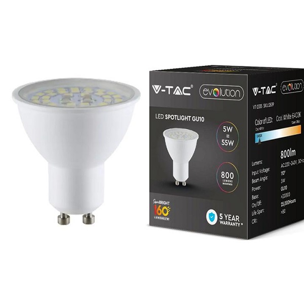 Lampada Led 5W GU10 110° Luce Fredda 800 Lumen